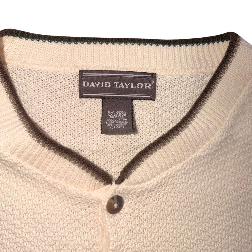 David Taylor Mens XXL Cream Cotton Knit Henley Sweater Deer Cabin Embroidered - Picture 4 of 6